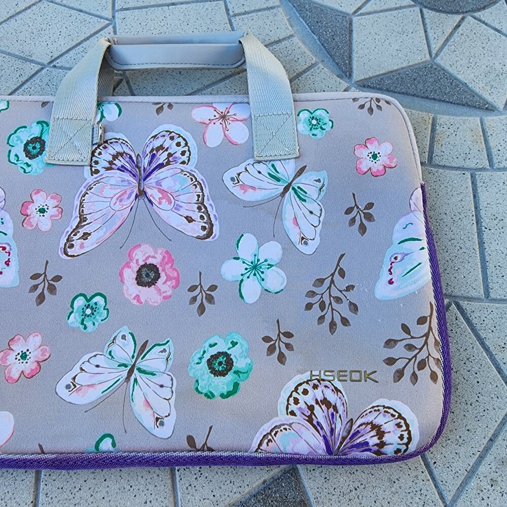 Customized Butterfly Neoprene Laptop Sleeve Tech Pouch Travel Set - Picture 11 of 12